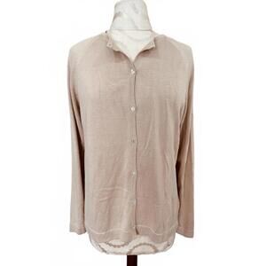 August Silk 100% Silk Cardigan Sweater Beige Button-Up XL
